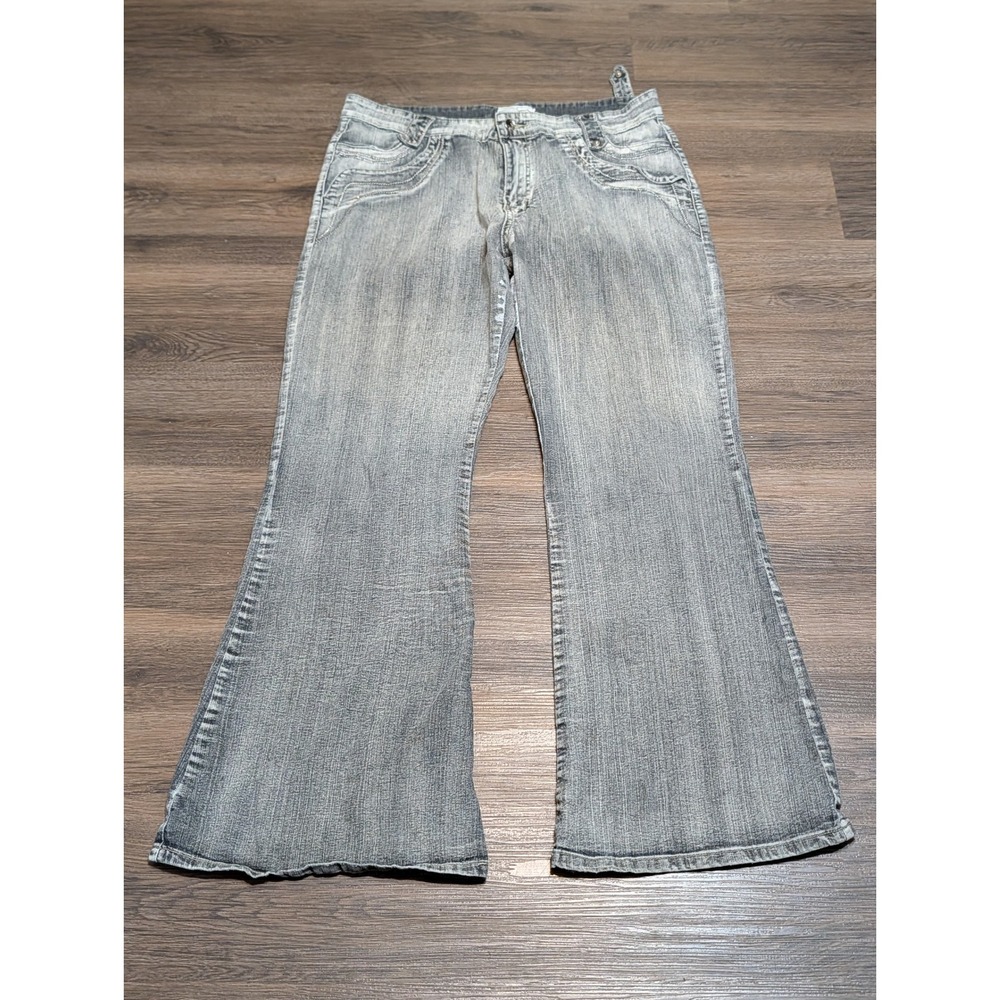 Jamie Nicole Collection Gray Acid Wash Flare Jeans Y2K Heavy Stitch Size 18